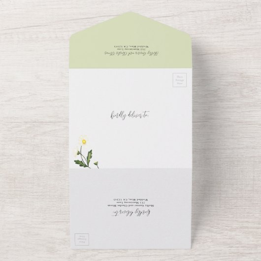 White Daisy Floral Rustic Wedding All In One Einladung (Außenbereich)