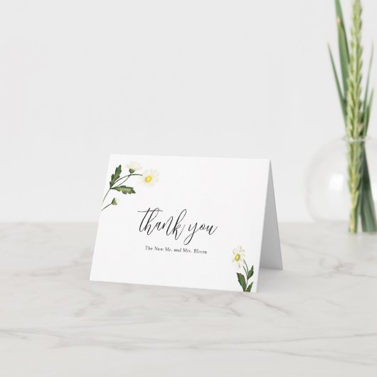White Daisy Floral Rustic Wedding Dankeskarte (Vorderseite)