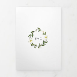 White Daisy Floral Rustic Wedding Dreifach Gefaltete Einladung