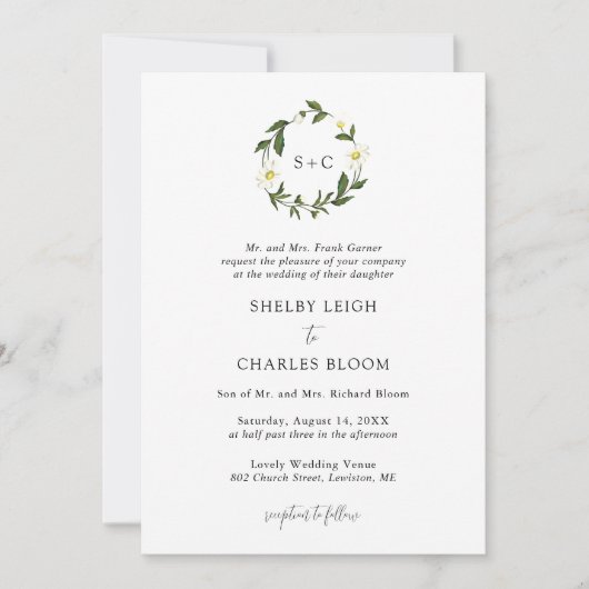 White Daisy Floral Rustic Wedding Einladung (Vorderseite)