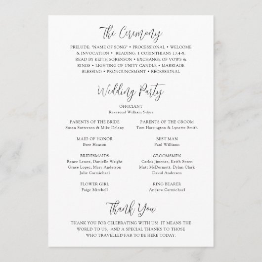 White Daisy Floral Rustic Wedding Programm (Rückseite)