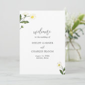 White Daisy Floral Rustic Wedding Programm (Stehend Vorderseite)