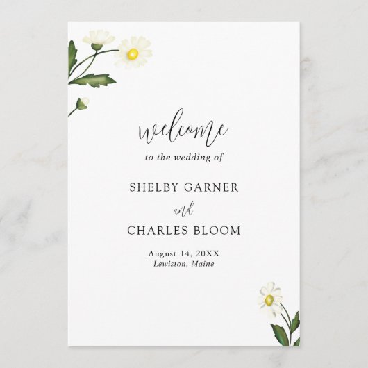 White Daisy Floral Rustic Wedding Programm (Vorderseite)