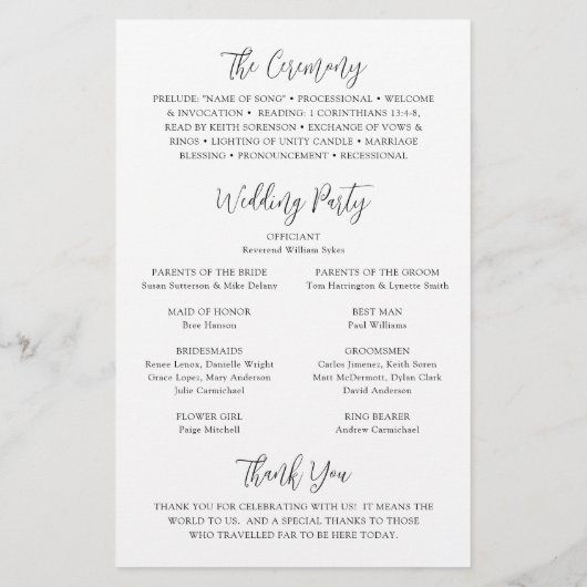 White Daisy Floral Rustic Wedding Programm (Rückseite)