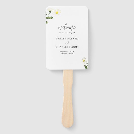 White Daisy Floral Rustic Wedding Programm Fächer (Vorderseite)