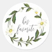 White Daisy Floral Rustic Wedding Runder Aufkleber (Vorderseite)
