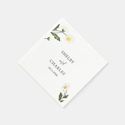 White Daisy Floral Rustic Wedding Serviette (Ecke)
