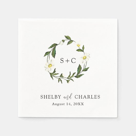 White Daisy Floral Rustic Wedding Serviette (Vorderseite)