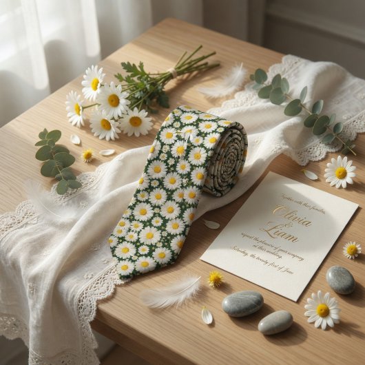 White Daisy Floral Wedding Krawatte