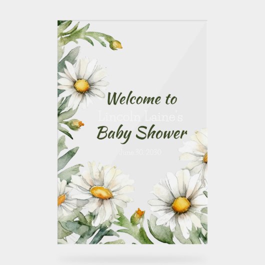 White Daisy Frame Baby Boy Dusche Acrylschild (Vorderseite)