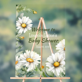 White Daisy Frame Baby Boy Dusche Acrylschild