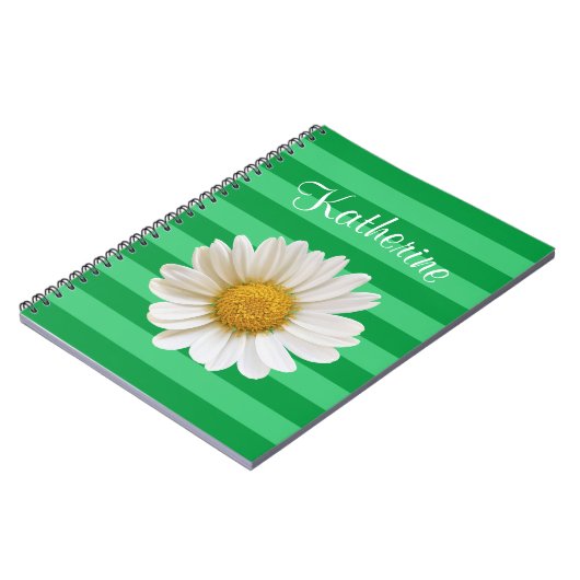 White Daisy Green Strip Individuelle Name Notizblock (Linke Seite)