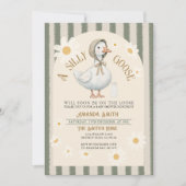 White Daisy Green Stripes Niedlich Gänse Kinderdus Einladung (Vorderseite)