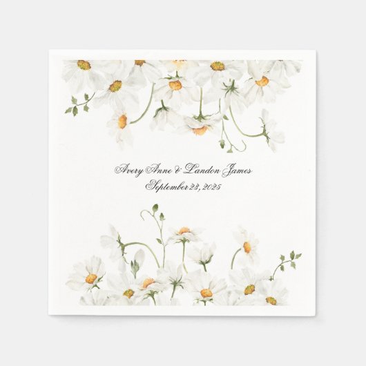 White Daisy Greenery Personalisiert Hübsch Serviette (Vorderseite)
