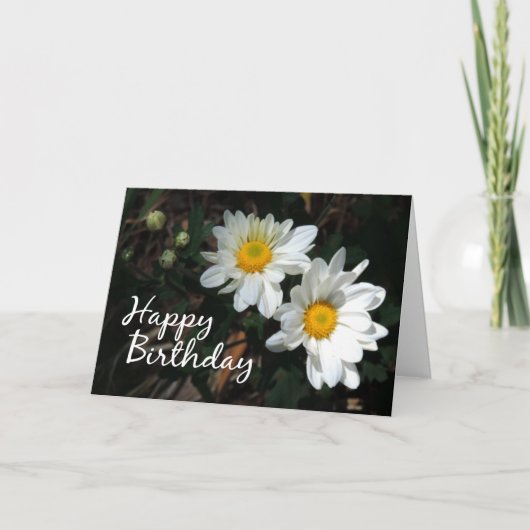 White Daisy Happy Birthday Scripting Card Karte (Vorderseite)