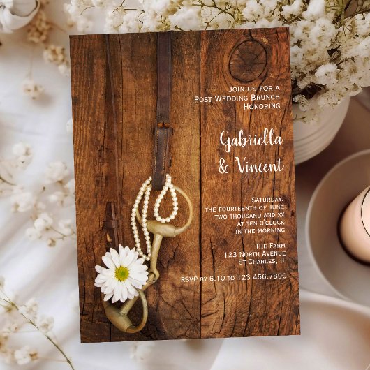 White Daisy Horse Bit Western Post Wedding Brunch Einladung