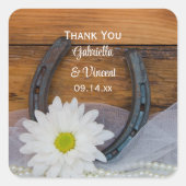 White Daisy Horseshoe Country Wedding Vielen Dank Quadratischer Aufkleber (Vorderseite)