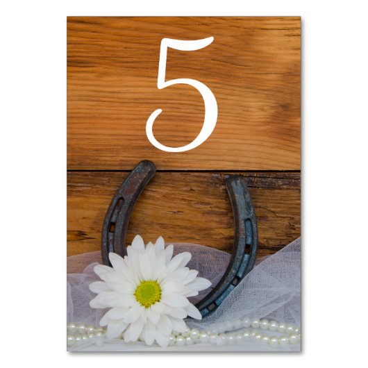 White Daisy Horseshoe Western Wedding Tischnummer (Vorderseite)