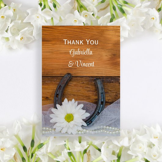 White Daisy Horseshoe Western Wedding Vielen Dank Dankeskarte