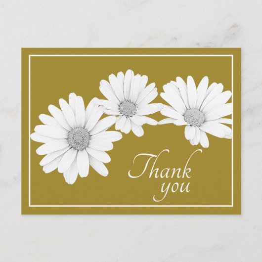 White Daisy Kette mit Mustard Background Vielen Da Postkarte (Vorderseite)
