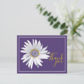 White Daisy Lila Background Vielen Dank Postkarte (Stehend Vorderseite)