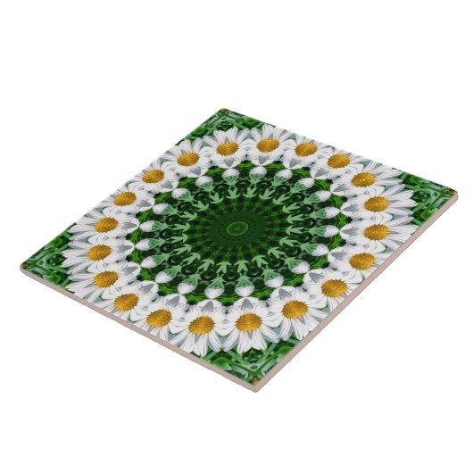 White Daisy Mandala mit Fresh Green Symmetrie Fliese (Seite)