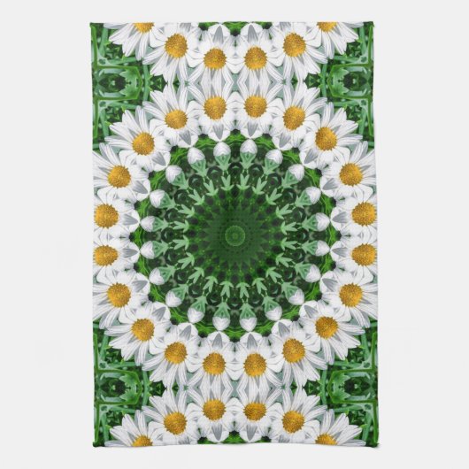 White Daisy Mandala mit Fresh Green Symmetrie Geschirrtuch (Vertikal)