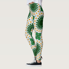 White Daisy Mandala mit Fresh Green Symmetrie Leggings