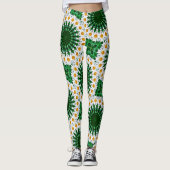 White Daisy Mandala mit Fresh Green Symmetrie Leggings (Vorderseite)