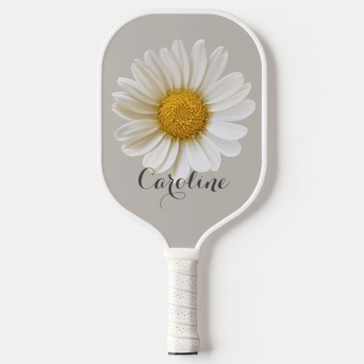White Daisy mit Individuelle Name Gray Pickleball Schläger (Vorderseite)