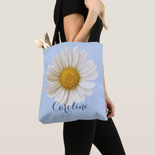 White Daisy mit Individuelle Name Light Blue Tasche