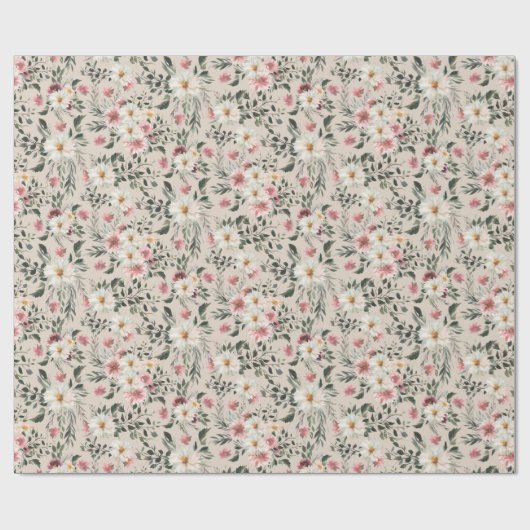 White Daisy mit Mauve Garden Print Wrapping Paper Geschenkpapier (Flach)