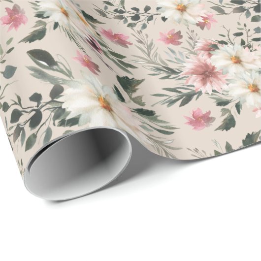 White Daisy mit Mauve Garden Print Wrapping Paper Geschenkpapier (Rolleneckpunkt)