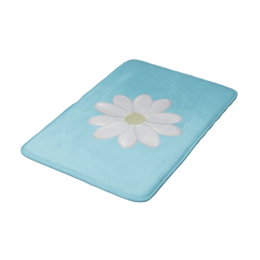 White Daisy Modern Aqua Blue Bath Mat Badematte (Schrägansicht)