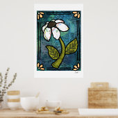 White Daisy on Blue Background - Collage Poster (Küche)