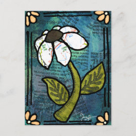 White Daisy on Blue Background - Collage Postkarte