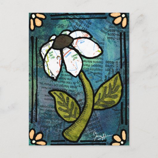 White Daisy on Blue Background - Collage Postkarte (Vorderseite)