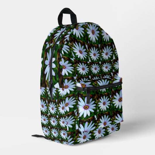 White Daisy Pattern Bedruckter Rucksack (Rückseitige Ecke links)
