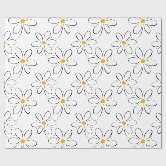 White Daisy Pattern Geschenkpapier (Flach)