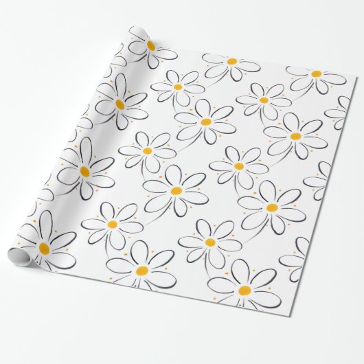 White Daisy Pattern Geschenkpapier (Ungerollt)