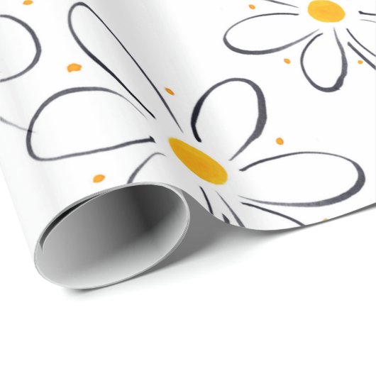 White Daisy Pattern Geschenkpapier (Rolleneckpunkt)