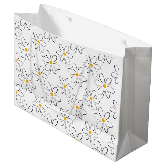 White Daisy Pattern Große Geschenktüte (Vorderseite Schrägansicht)