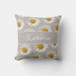 White Daisy Pattern Individuelle Name Grau Kissen