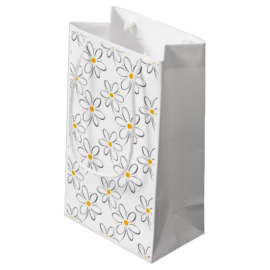 White Daisy Pattern Kleine Geschenktüte (Rückseite Schrägansicht)
