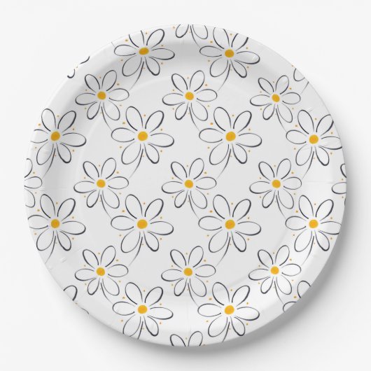 White Daisy Pattern Pappteller (Vorderseite)