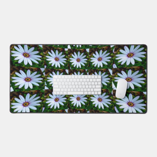 White Daisy Pattern Schreibtischunterlage (Tastatur & Maus)