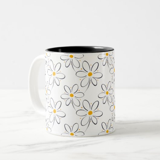 White Daisy Pattern Zweifarbige Tasse (Vorderseite Links)
