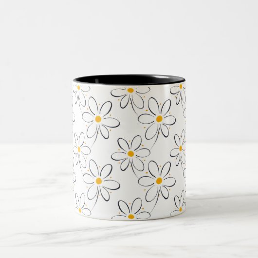 White Daisy Pattern Zweifarbige Tasse (Mittel)