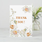 White Daisy Peach Floral Wedding Danke Karte (Stehend Vorderseite)