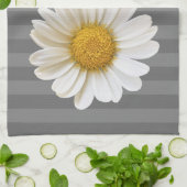 White Daisy Personalisiert Gray Streifen Geschirrtuch (Gefaltet)